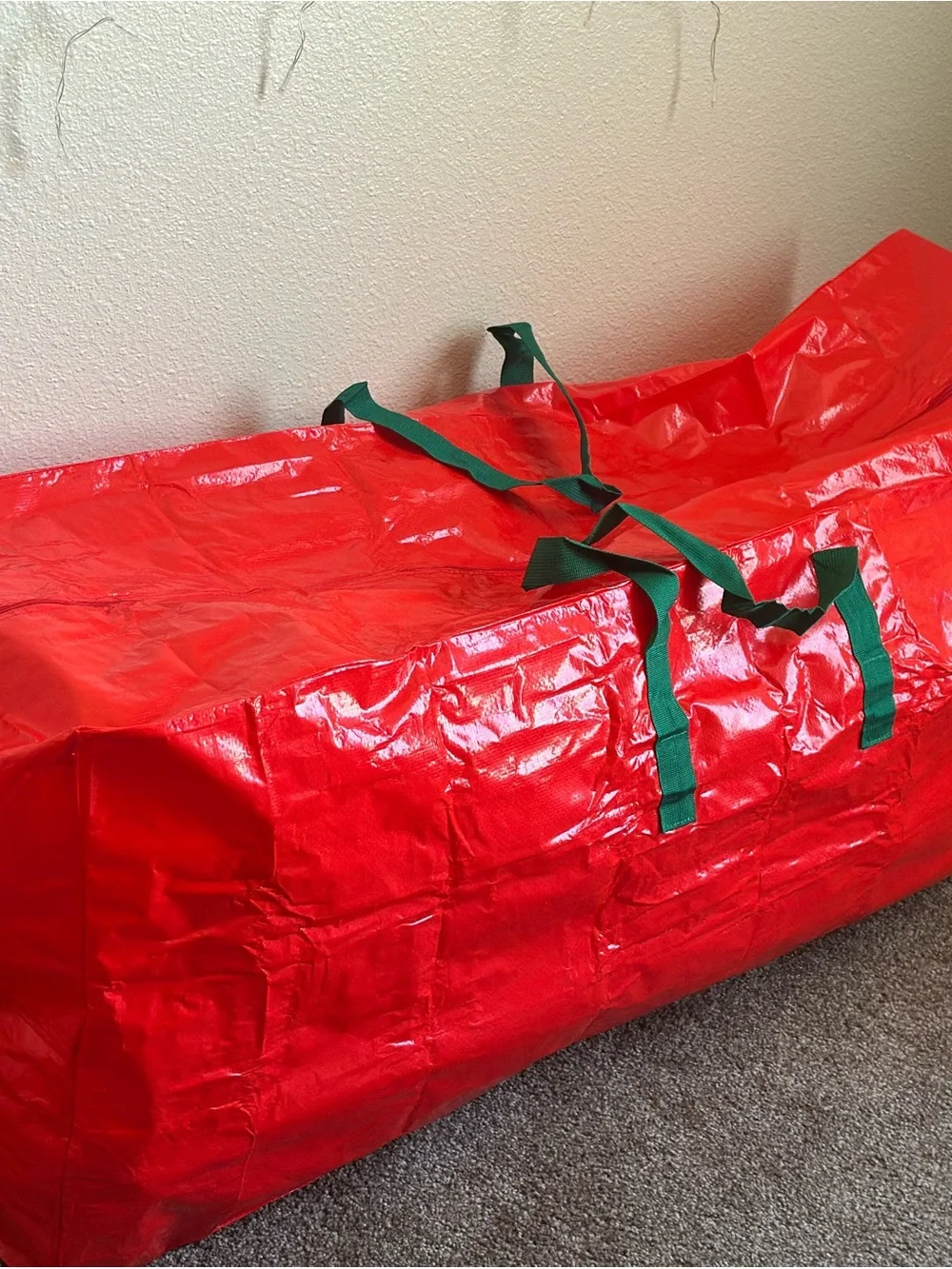 Red Holiday Storage Bag with Green Handles - Home Party Supplies XL